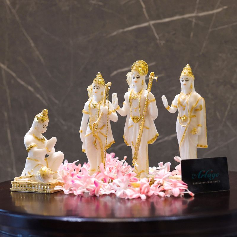 The Art Age Ram Darbar Showpiece Hindu Religious Idols Ram Sita Laxman Hanuman Statue Decorative Showpiece - 35 cm  (Marble, White)