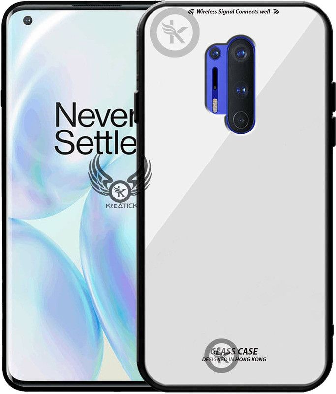 Kreatick Back Cover for ONEPLUS-8 PRO, Luxurious 9H Toughened Glass Back Case Shockproof TPU Bumper  (White, Dual Protection, Pack of: 1)