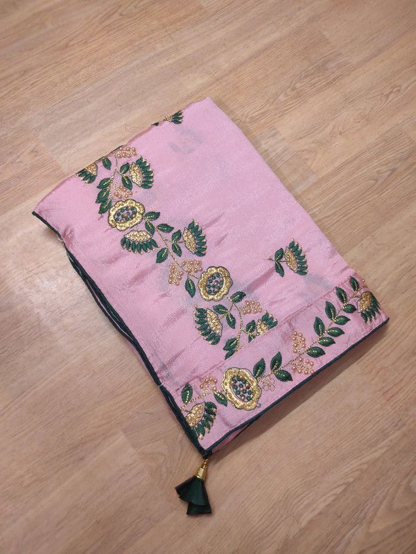 Embroidered, Self Design, Solid Bollywood Crepe Saree  (Pink)