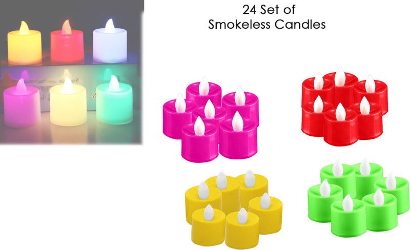 SAFESEED Good Collection LED Flameless and Smokeless Battery Operated Tea Light Candle Candle  (Multicolor, Pack of 24)