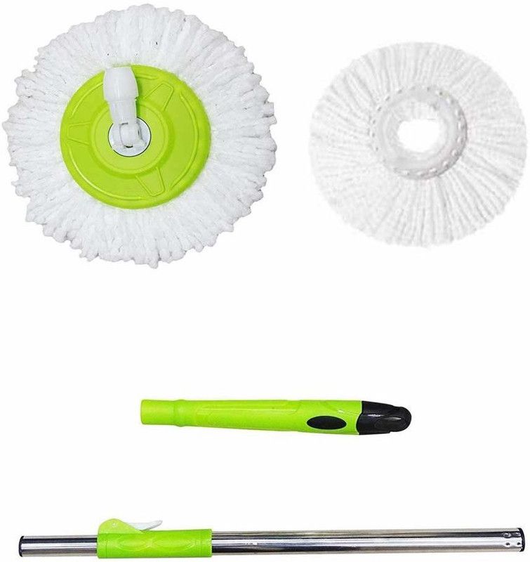 KITCHEN INDIA ™ 360 Degree Rotating Pole Mop Rod Stick Stainless Steel with 2 Microfiber Refill Mop Rod  (Green)