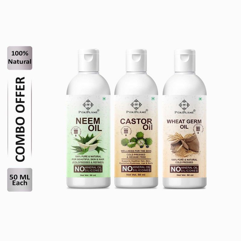 PuriFlame 100% Pure Neem Oil 50ML & Grapeseed Oil 50ML & Onionblackseed Oil 50 ML Hair Oil  (150 ml)