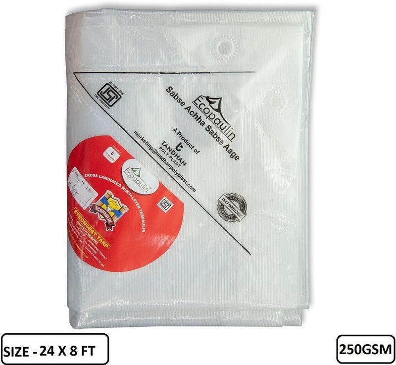 Tandhan Ecopaulin Cross Laminated Multilayer Eco-friendly 24 x 8 FT tarpaulin Sheet Tent - For Heavy Duty Waterproof Poly Tadpatri 250 Gsm Plastic Cover Tharpai, Thadika, Tarp  (Transparent)