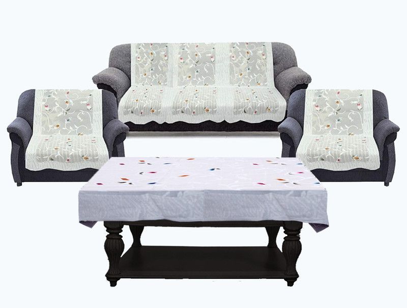KUBER INDUSTRIES Cotton Floral Sofa Cover  (White Pack of 7)
