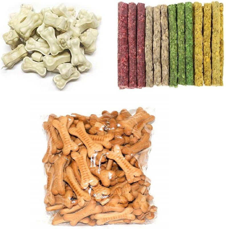 SAWAY Dog Healthy Saway Mix Munchies,Big Biscuits & 8 Inch Bone 100-100gm Chicken, Mint, Mutton 0.3 kg (3x0.1 kg) Dry Young, Senior, Adult Dog Food