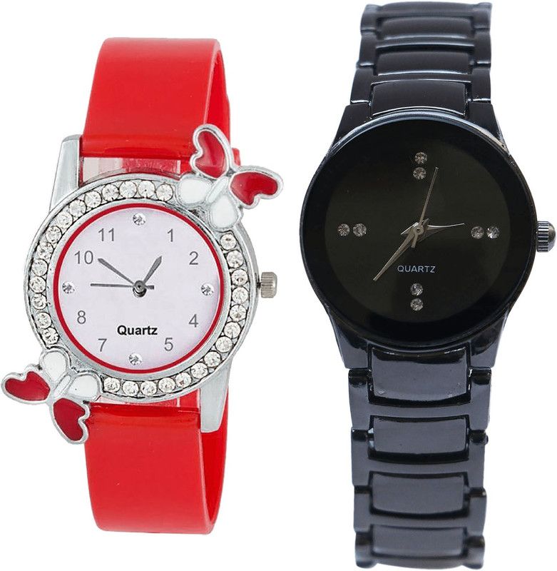 combo watch Analog Watch - For Girls Contemporary Quartz Butterfly Analogue Red And Black Color Girls And Women Watch - G101-G206 (Combo Of 2 )