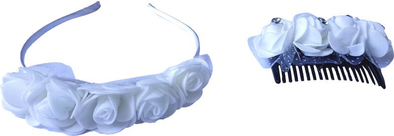 Arosha Combo of One Hair Band with Comb Indo Western Fancy Hair Clip (White) Hair Band  (White, Blue)
