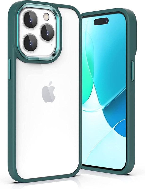 Vshop Back Cover for iPhone 14 Pro 6.1" Case Clear with Color Border, Hybrid Shockproof Slim Transparent TPU  (Green, Camera Bump Protector, Silicon, Pack of: 1)
