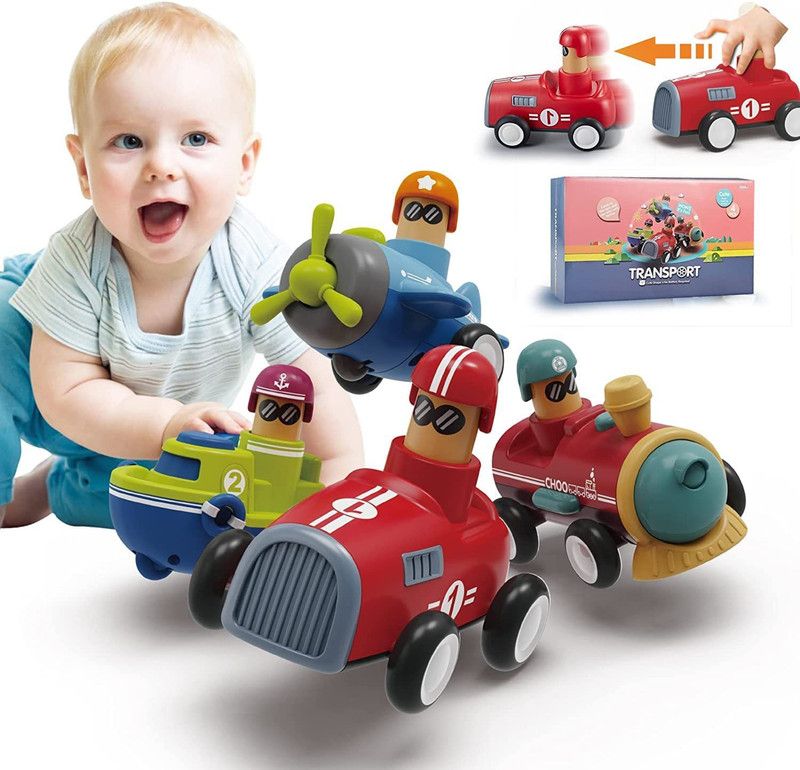 deoxy Press Go Cars Boys Girls Gift, 4 PCS Push Pull Back Vehicle Plane Boat Train  (Multicolor, Pack of: 4)