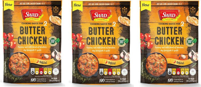 SWAD Butter Chicken Cooking Sauce | Creamy and Mild Blend of Tomatoes | Dry Fenugreek and Garlic | No Preservatives and Artificial Flavors | Pack of 3 | 250g Each 750 g
