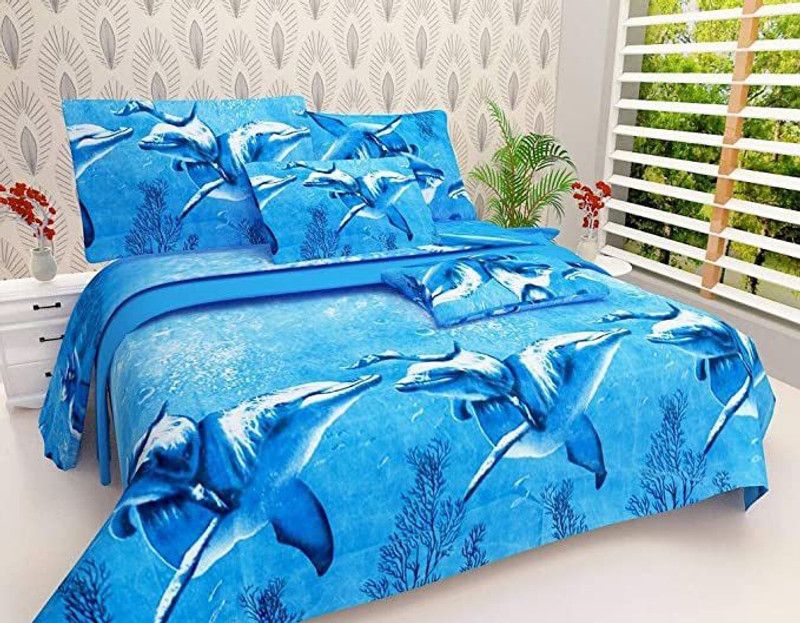 pieceways 144 TC Polycotton Double 3D Printed Flat Bedsheet  (Pack of 1, Multicolor)