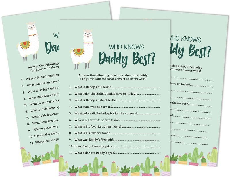 Inkdotpot Llama Gender Neutral Who Knows Daddy Best Baby Shower Game Cards Set of 50 Theme Invitation Card  (Who_Knows_Daddy_Best, Pack of 1)