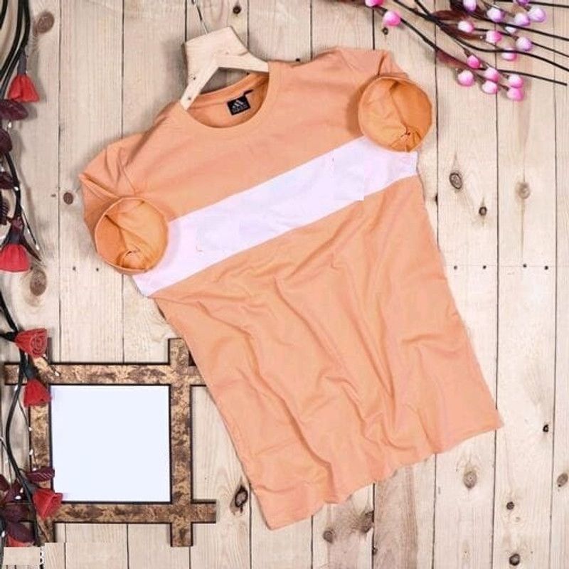 Color Block Men Beige T-Shirt