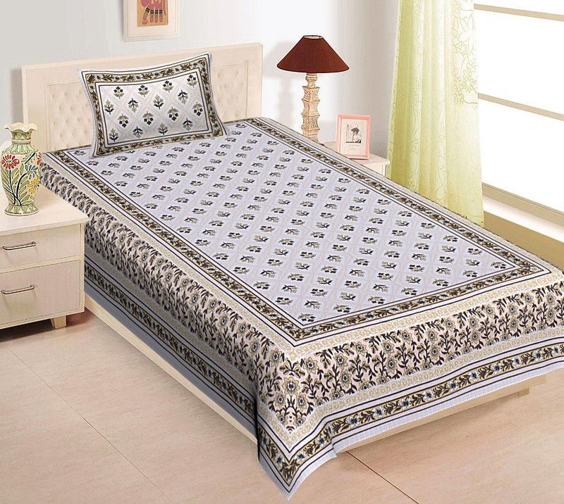 GRUSH 210 TC Cotton Single Jaipuri Prints Flat Bedsheet  (Pack of 1, Multicolor A)