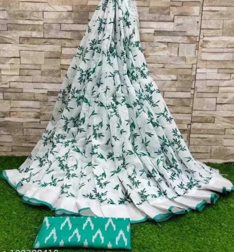 Printed Banarasi Chanderi Saree  (Green)