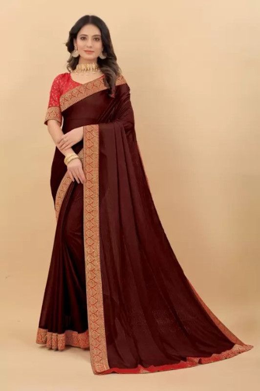 Solid/Plain Bollywood Silk Blend Saree  (Maroon)