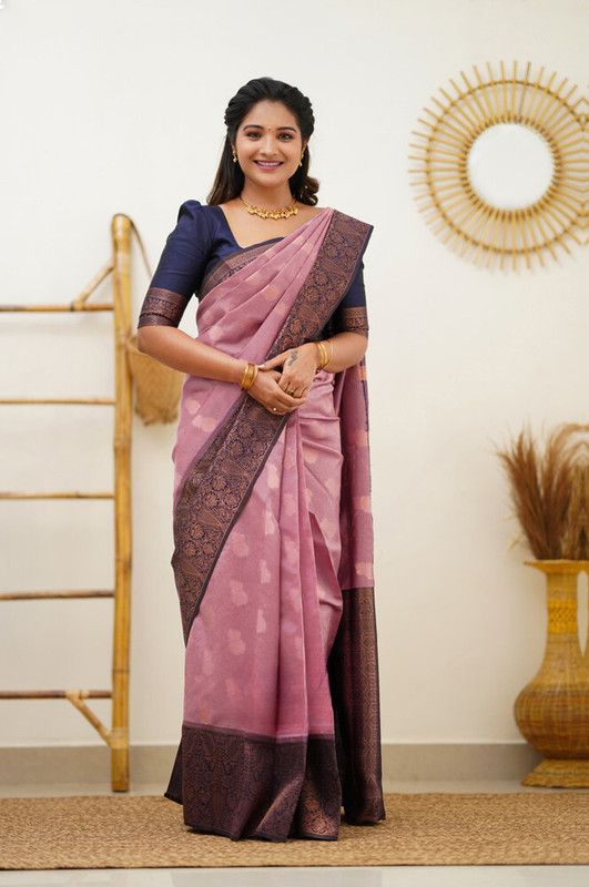 Kanjivaram Jacquard, Pure Silk Saree  (Pink, Brown)