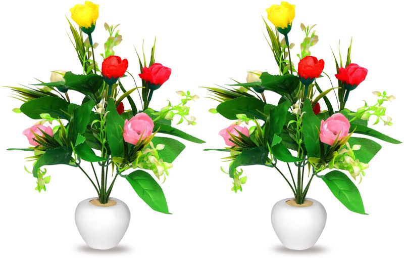 AMAPI Home Decor Multicolor Wild Artificial Flower ( Pack of 3 ) Multicolor Wild Flower Artificial Flower with Pot  (7 inch, Pack of 3, Flower with Basket)