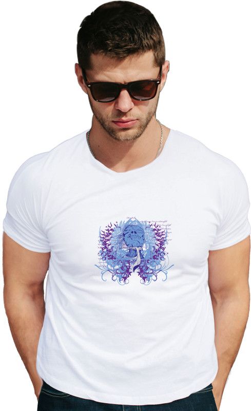 suiciding skull Men Graphic Print Round Neck Cotton Blend White T-Shirt