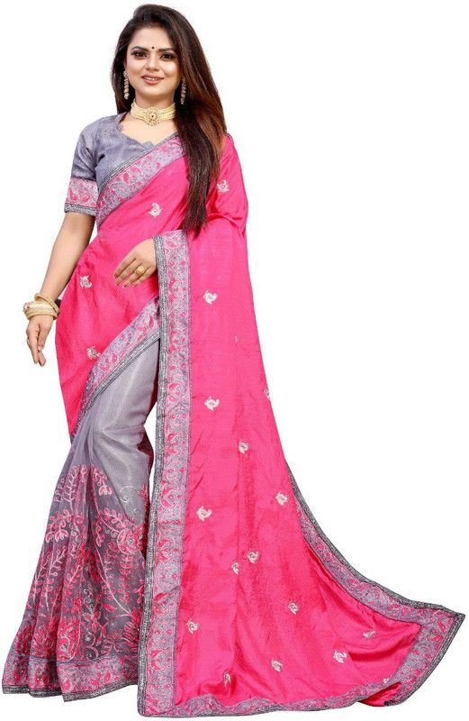 Embroidered Ilkal Silk Blend Saree  (Pink, Grey)