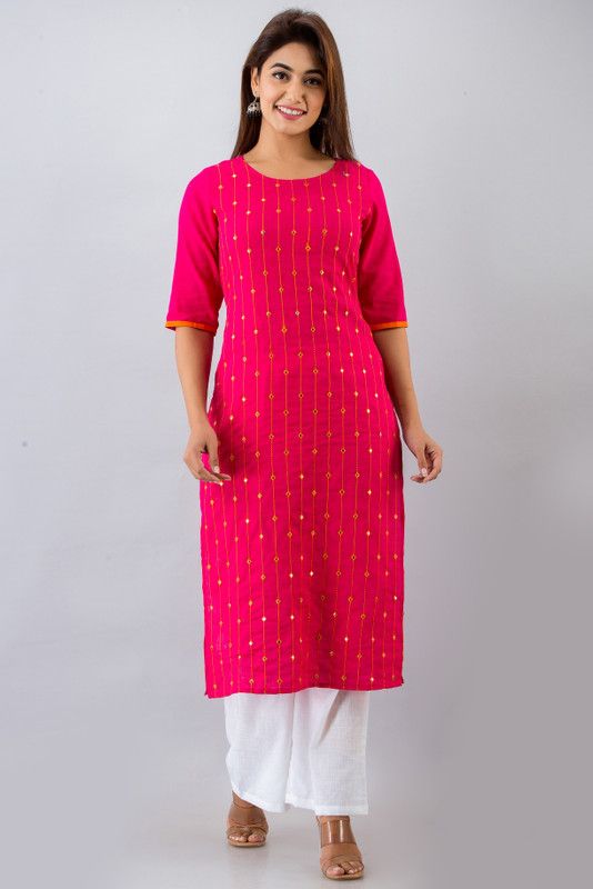 Women Embellished Kurta  (Pink)