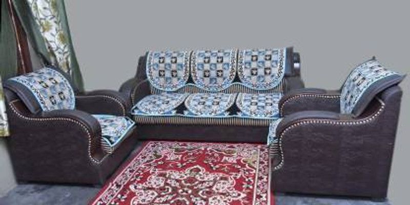 CoverZon Cotton Floral Sofa Cover  (Blue Pack of 6)