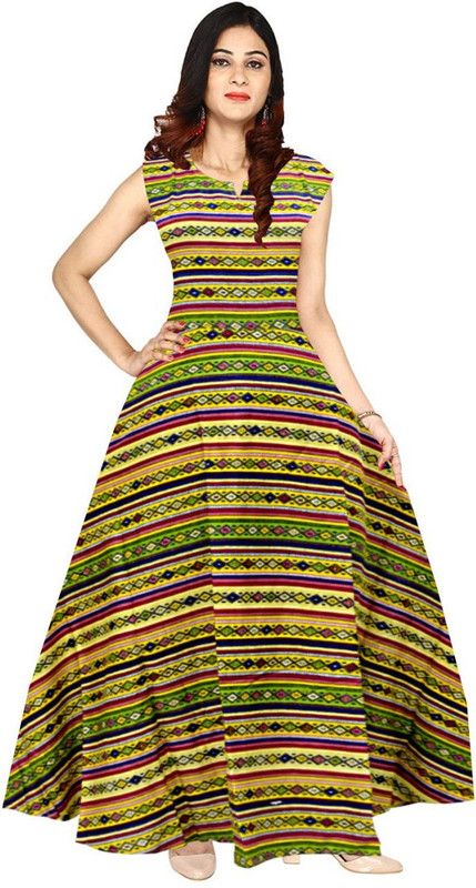 Women Fit and Flare Green, Multicolor Dress
