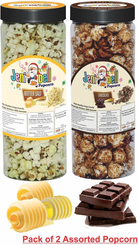 Jenibell Buttersalt & Chocolate Popcorn 1pc Each Assorted Tub Flavoured Popcorn,Pack of 2 Buttersalt & Chocolate Popcorn  (105 g, Pack of 2)