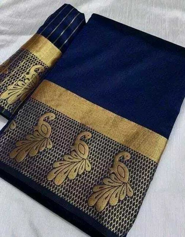Animal Print Kanjivaram Art Silk Saree  (Dark Blue)