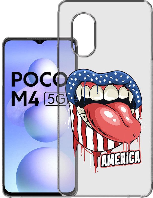 HANIRY Back Cover for Poco M4 5G, MZB0BRWIN back cover, OPEN MOUTH & TEXT AMERICA, Designer, PNG_28  (Multicolor, Flexible, Silicon, Pack of: 1)