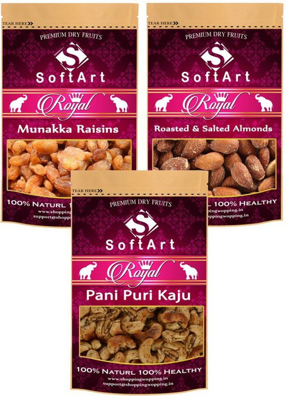 Soft Art Dry fruits combo of Munakka,Salted Badam,Pani Puri Kaju (100g Each) Raisins, Almonds, Cashews  (3 x 100 g)