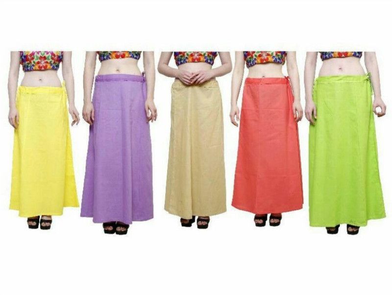 ITZODDFASHION SC-Yellow Violet Beige lightgreen Carrot color Petticoat Combo5 Cotton Blend Petticoat  (Free)