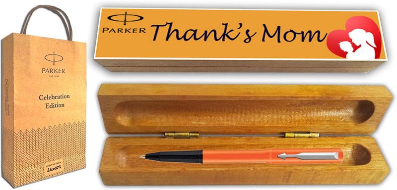 PARKER BETA NEO Orange CT BP With Wooden Thank's Mom Wishing Gift Box and Gift Bag Ball Pen  (Blue)