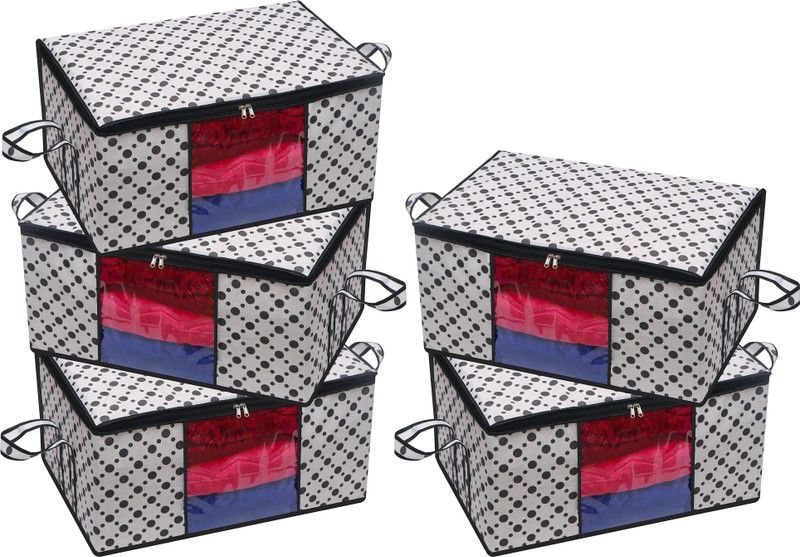 Fancy Walas Storage Organizer for Storing Blanket, Clothes Big Size Underbed Water Proof Storage Bag/Storage Organizer for Storing Blanket FW531-WHT-BLK-DOTT-PK5  (White)