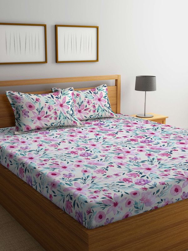 Bombay Dyeing 120 TC Cotton King Abstract Flat Bedsheet  (Pack of 1, Pink)