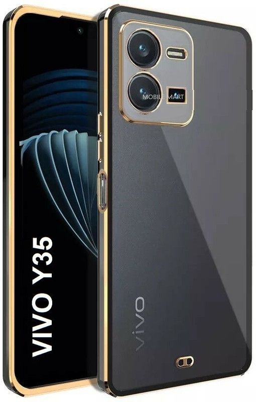 Mobile Mart Back Cover for Vivo Y35  (Black, Transparent, Gold, Camera Bump Protector, Silicon, Pack of: 1)