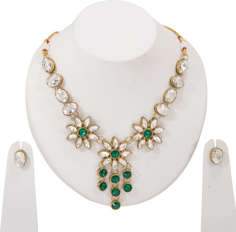 Alloy Jewel Set  (Green, Silver)