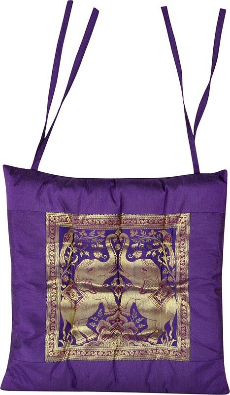 Lal Haveli Cotton Brocade Work Chair Cushion  (Purple)