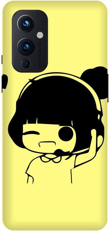 FRONK Back Cover for OnePlus 9 5G, LE2111, CUTE, GIRL, LOVELY, GIRL, HEADPHONE, YELLOW, LOVE, COUPLE  (Yellow, Hard Case, Pack of: 1)