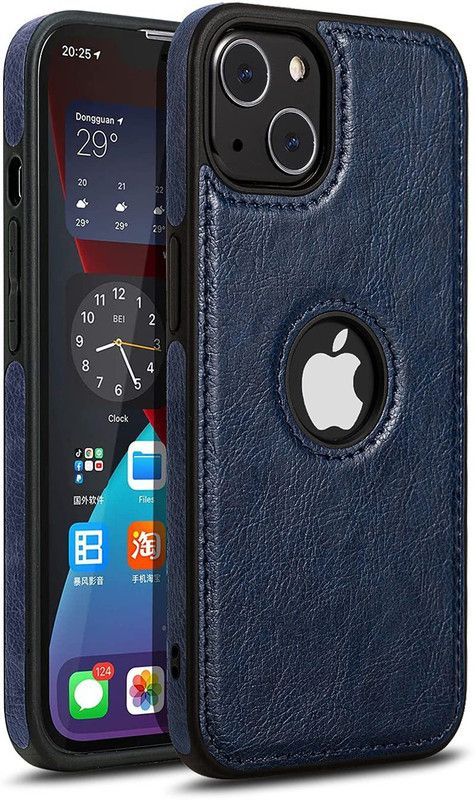 MOBILOVE Back Cover for Apple iPhone 14 Plus | PU Leather Flexible Soft With Logo View Back Case Cover  (Blue, Shock Proof, Pack of: 1)