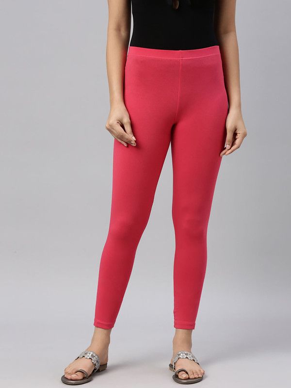 Krisa Ankle Length Ethnic Wear Legging  (Pink, Solid)