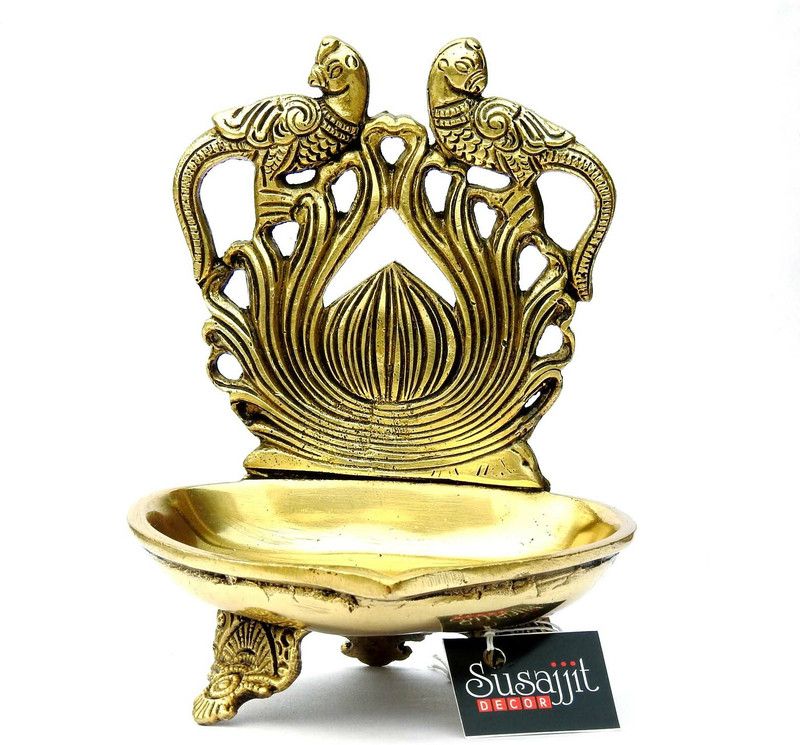 SUSAJJIT DECOR Brass Oil Diya or Deepak of Parrot and Lotus Design Made of Brass Brass Table Diya  (Height: 6 inch)