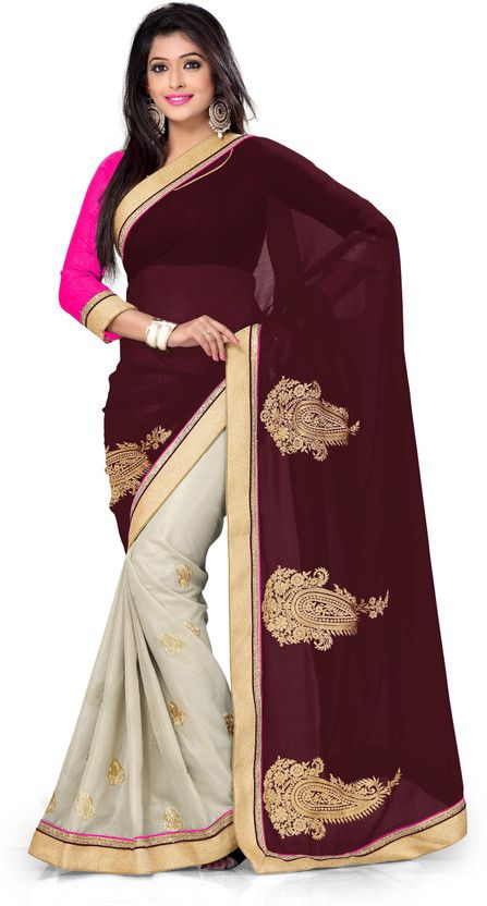 Self Design, Solid/Plain Daily Wear Georgette Saree  (Maroon)