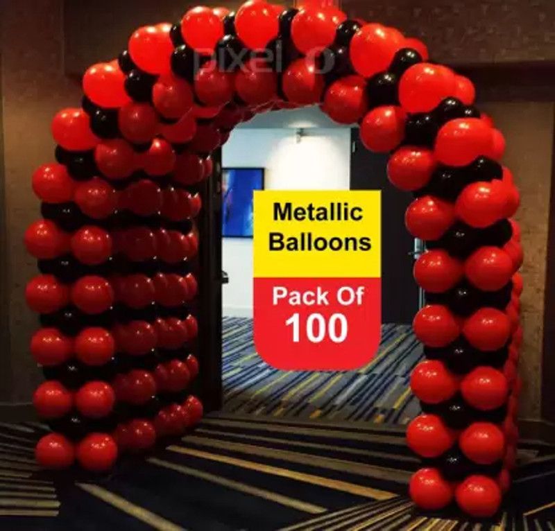 Occasion Makers Solid Red + Black Balloon for Birthday,Anniversaries,Retirement,Decoration Balloon  (Red, Black, Pack of 100)