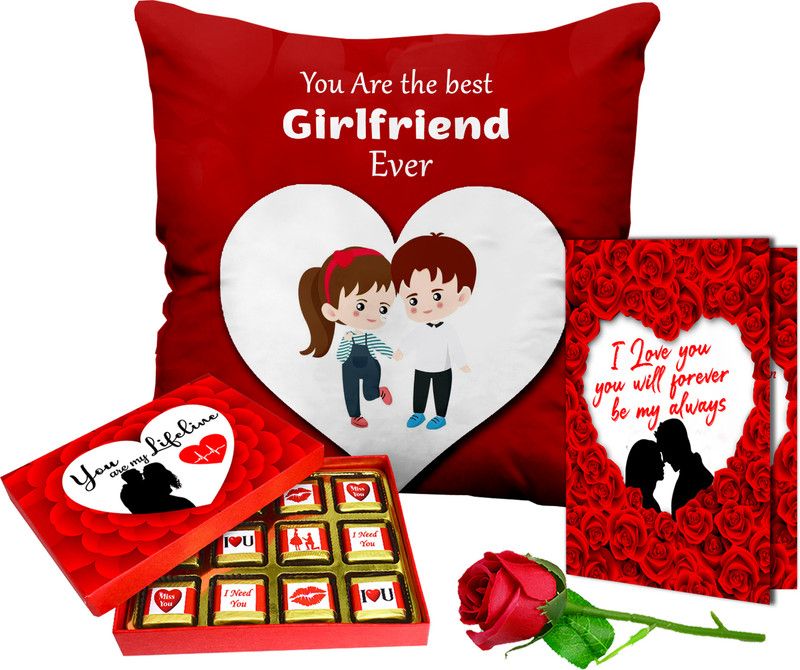 Midiron Valentine’s Day Gift Hamper For Girls/Her (Cushion, Rose, Card, Chocolate, ) Ceramic, Fiber, Paper Gift Box  (Multicolor)