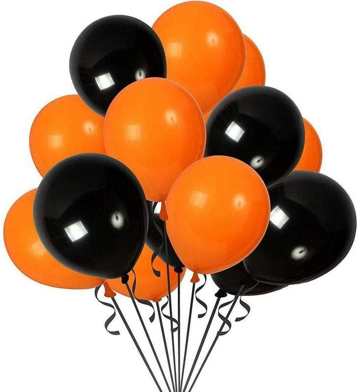 Krishna MAA Solid Latex Super Metallic HD Balloons 12" Inch Best For Theme Party Decoration Balloon  (Black, Orange, Pack of 100)