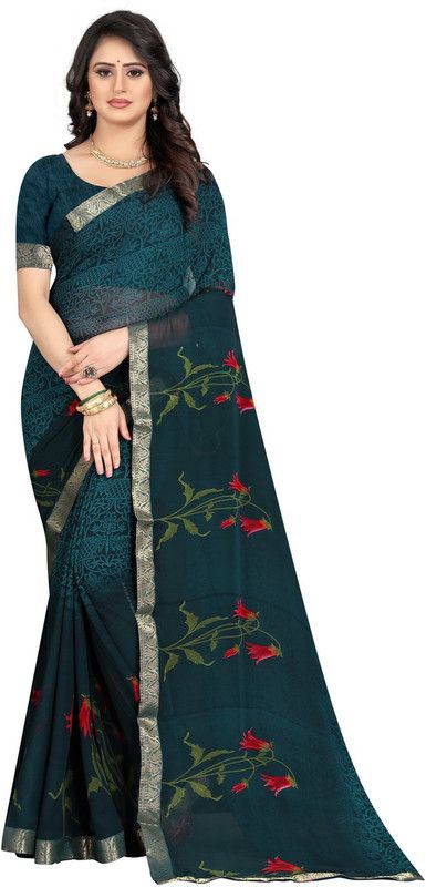 Embroidered Bandhani Georgette, Silk Blend Saree  (Light Green)