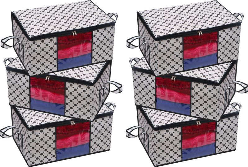 Fancy Walas Storage Organizer for Storing Blanket, Clothes Big Size Underbed Water Proof Storage Bag/Storage Organizer for Storing Blanket FW531-WHT-BLK-DOTT-PK6  (White)