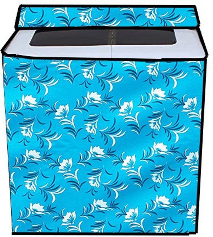 JM Homefurnishings Semi-Automatic Washing Machine Cover  (Width: 82 cm, Sky Blue, White)