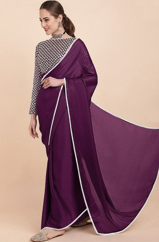 Solid Daily Wear Satin Saree  (Maroon)